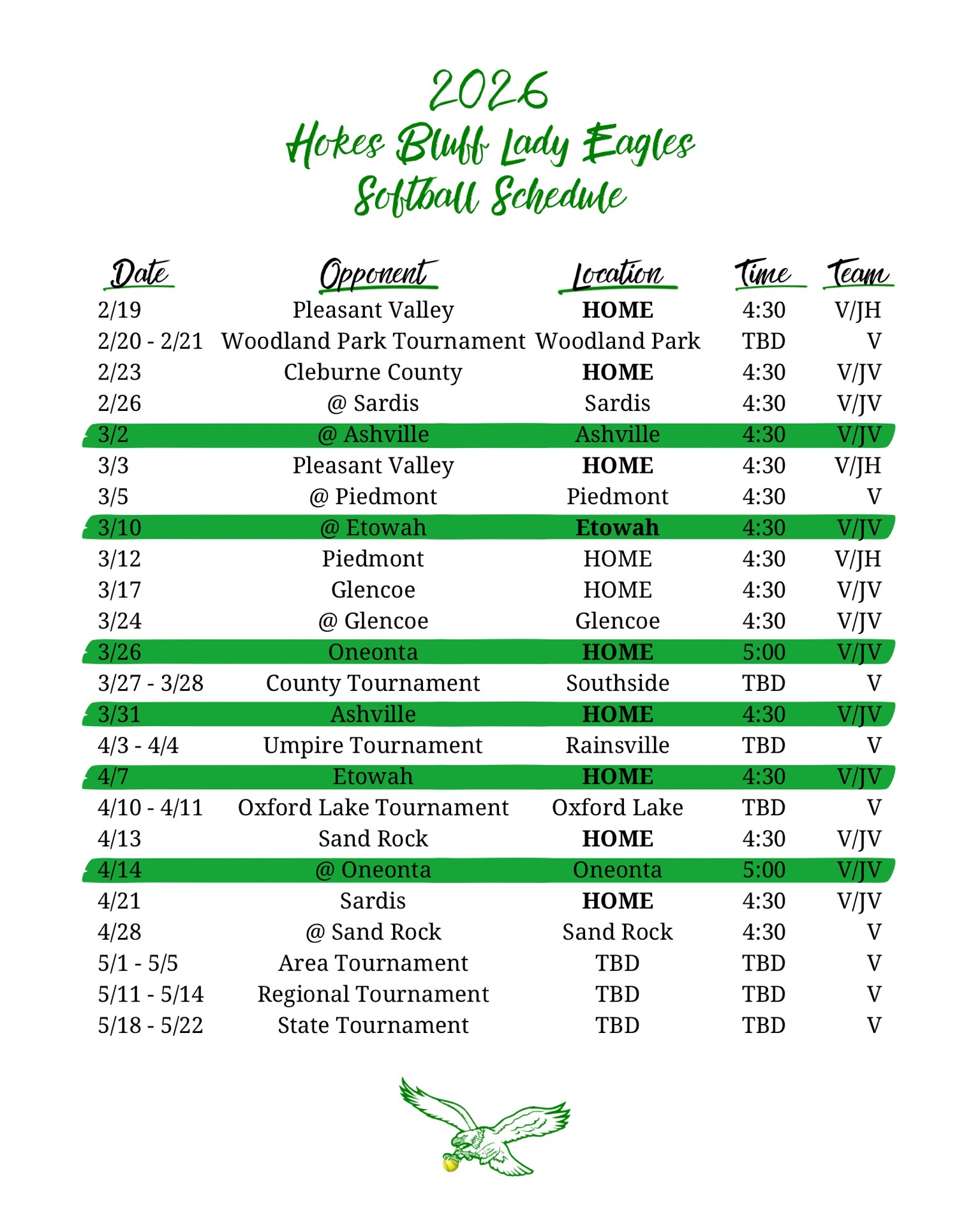 2025 Softball Schedule